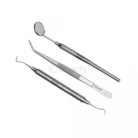 Dental Exam and Scaling Kit with Dental Scaler H6/H7, Dental Mirror, and College Tweezers